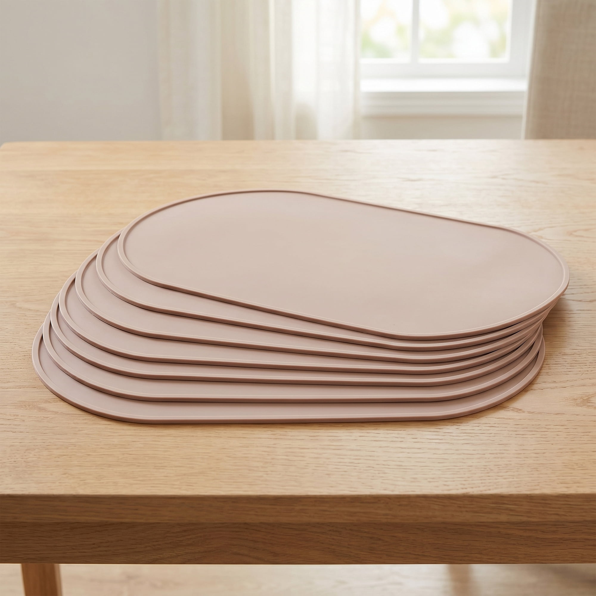 Unique Bargains 6 Pack Silicone Placemats for Kitchen Dining Table Decor Light Brown 15"x10"