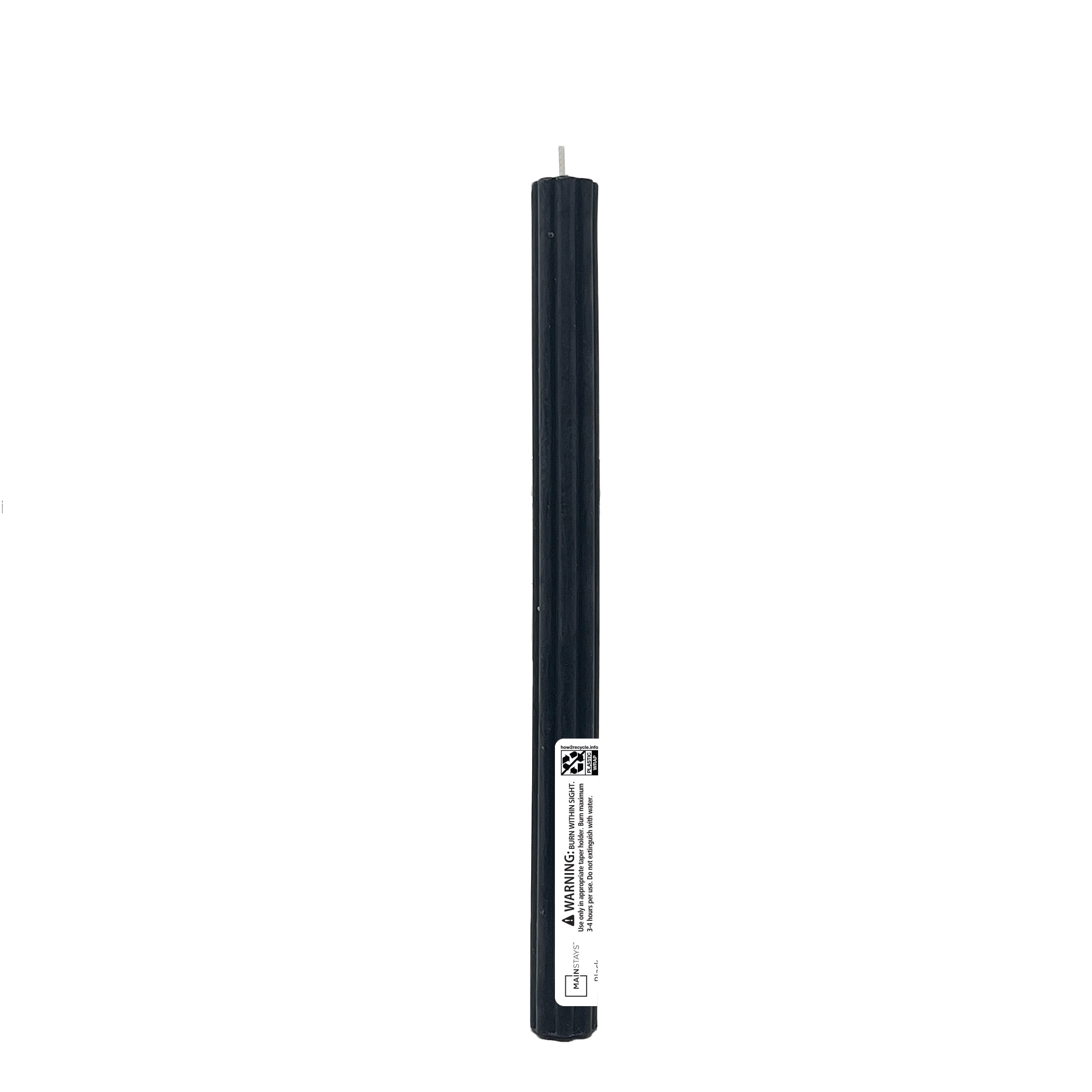 Mainstays Paraffin Wax 10" Ribbed Taper Candle, Unscented, Black