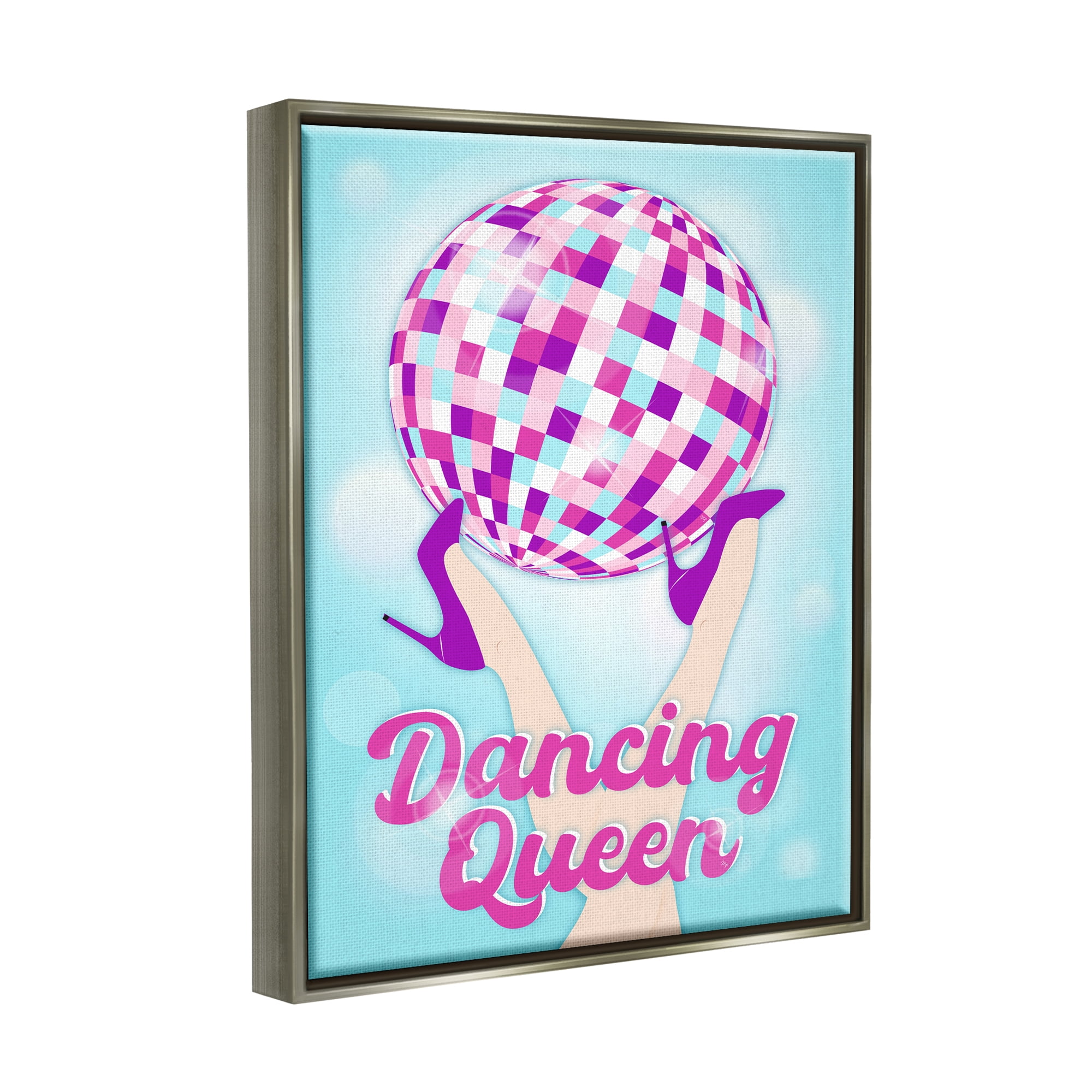 Stupell Industries Dancing Queen Retro Disco Ball Beauty & Fashion Painting Gray Floater Framed Art Print Wall Art