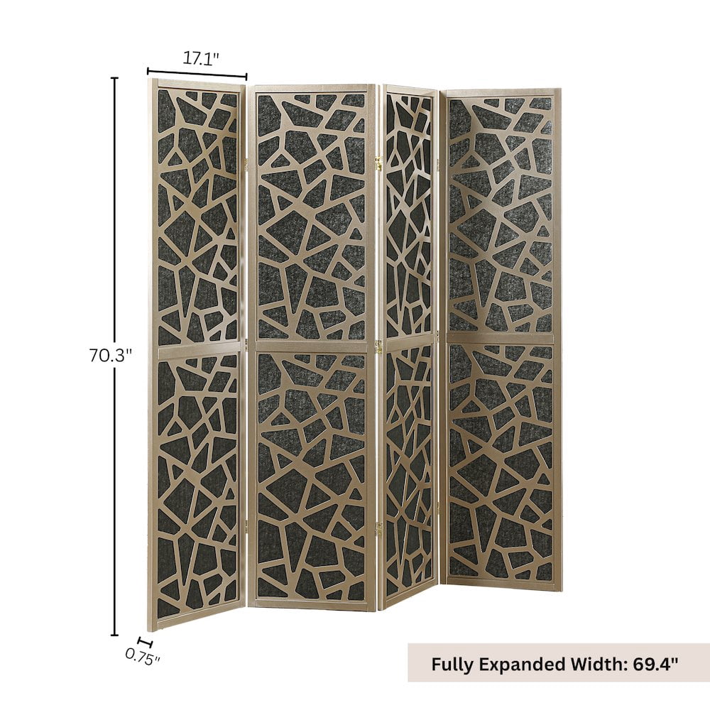 Roundhill Furniture 4-Panel Wood Room Divider, Folding Portable Partition Screen, Black and Gold