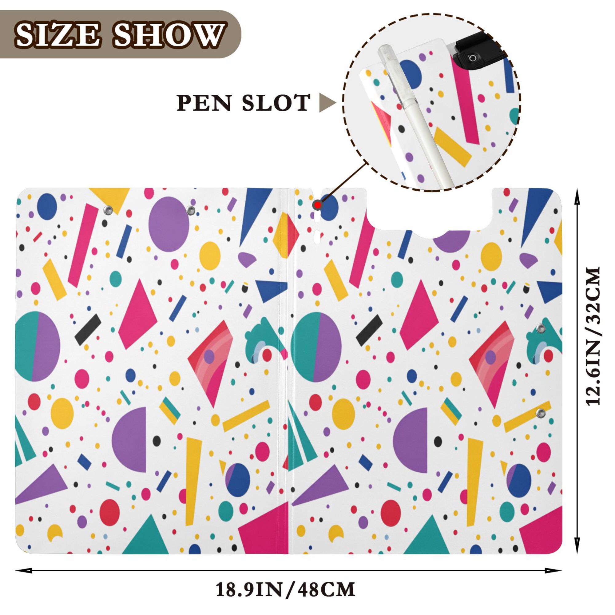 FORMRS A4 Clipboard Folder with Pen Holder Horizontal Foldable School Office Binder, Retro Round