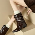 thumbnail image 4 of Wensltd Women Pull On Leather Boots Ankle Pointed Toe Office Trendy Boots Comfortable Black, 4 of 7