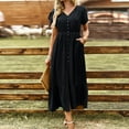 thumbnail image 1 of Robes Maxi d'Été pour Femmes 2023 Décontractées Robe Unie pour Femme Mode Décontractée Printemps et Été à Manches Courtes Robe à Col en V Robe à Manches Courtes en Liquidation, 1 of 8