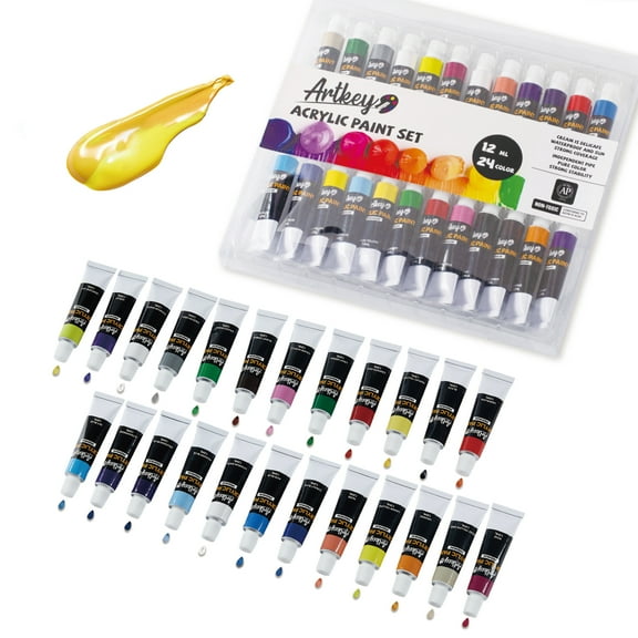 Vibrant Creations 24-Pack Acrylic Paint Set | 12ml / 0.4 fl oz Tubes | Rich Pigment Variety Pack for Artists, with Smooth Consistency for Canvas, Paper & Fabric
