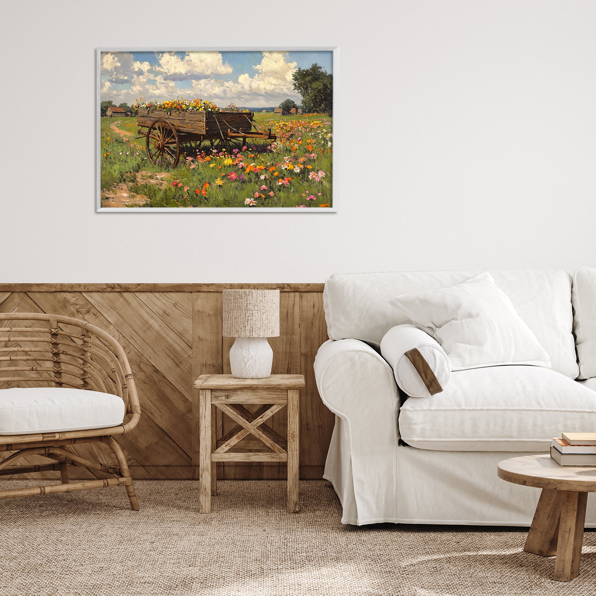 Stupell Industries Wildflower Wagon in Bloom White Framed Giclee Art, design by Franklyn Gregory
