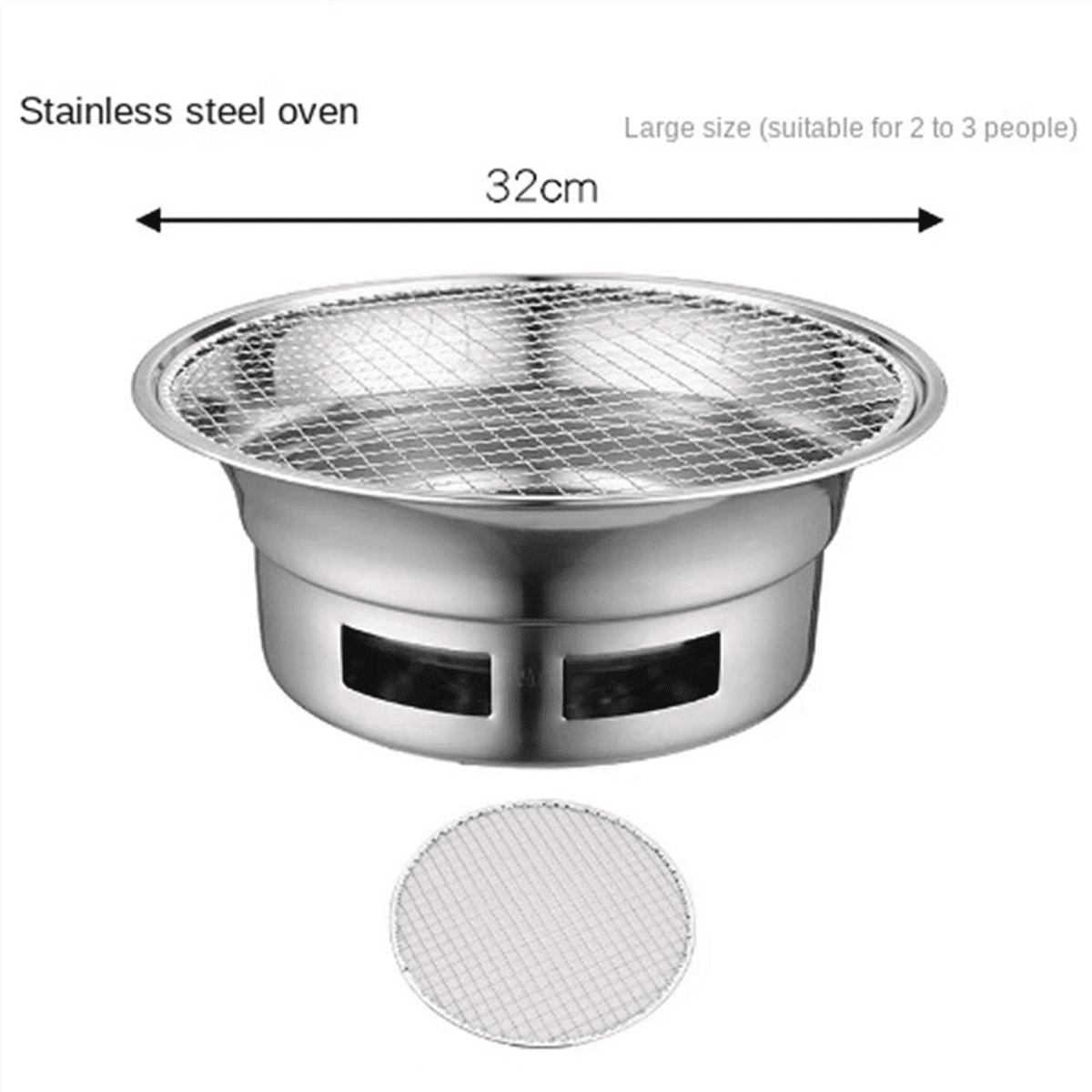 Stainless Steel Smokeless Round Outdoor Barbecue Grill Commercial Barbecue Grill Charcoal Barbecue Grill Silver