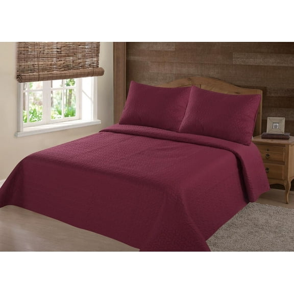 WARM SUPERSOFT QUILT SET MIDWEST NENA BURGUNDY SOLID BEDDING BEDSPREAD COVERLET PILLOW CASES INCLUDES KING 1 QUILT SIZE: 101"X86" 2 PILLOWCASE