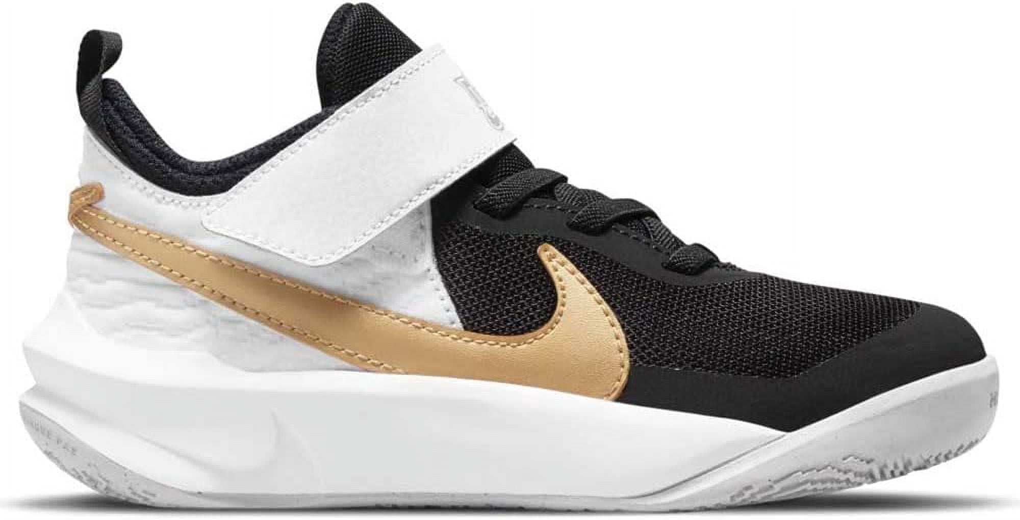 Nike Kids' Grade School Team Hustle D 10 Basketball Shoes (Black/White/Gold, 7, D)