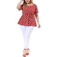 thumbnail image 3 of Unique Bargains Women's Plus Size Short Sleeve Solid Outfits Fashion Wrap Peplum Tops 4X Red White, 3 of 8