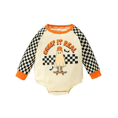 

LAPA Toddler Crew Neck Long Sleeve Triangle Romper Kids Halloween Print Bodysuit