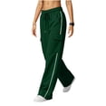 thumbnail image 2 of Womens High Waisted Wide Leg Cargo Sweatpants Baggy Y2K Striped Fleece Pants Elastic Waist Drawstring with Flap Pockets Streetwear Outfits, Army Green, L, 2 of 3