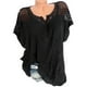 thumbnail image 4 of Camisa de murciélago de manga corta bordada con cuello en V de encaje para mujer Eccomum  Negra M, 4 of 5