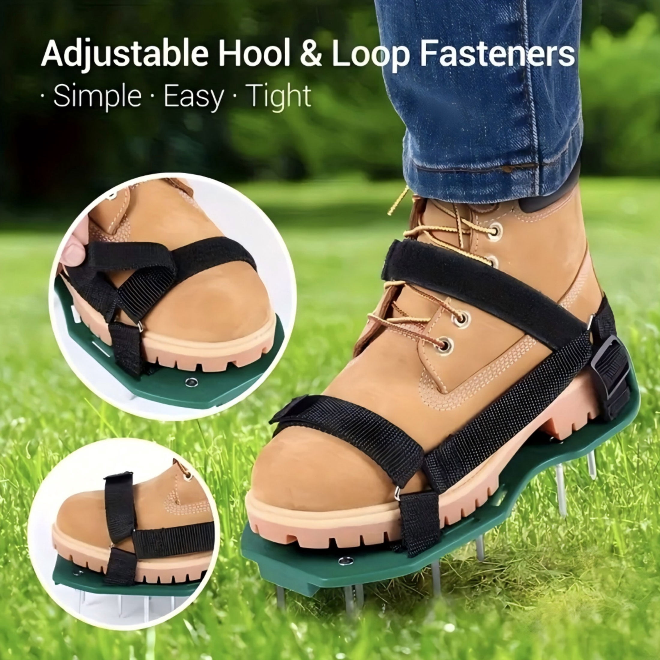 BESTSKY One Pair Lawn Aerator Shoes-Manual Lawn Aerators for Yard Patio Lawn Garden with Unique Free-Installation Heavy Duty Spiked Sandals,Easy-to-Use One-Size-Fits-All Design for Efficient Lawn