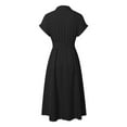 thumbnail image 4 of Women's Shirt Knee Length Short Sleeved Dress Elegant V Neck MIDI Casual Dress Shirt Dress Beach Outfit for Women Summer Dresses for Women Work Casual Tween Casual Dresses Smock Dresses Midi Women, 4 of 5