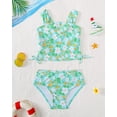 thumbnail image 4 of Kucnuzki 6T Little Girls Swimsuit Set 7T Girl Summer Bathing Suit Drawstring Floral Top Bottoms 2pcs Bikini Set Beach Breathable Tankini Set Swimwear Green, 4 of 8