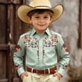 thumbnail image 2 of FINALGANG Boys Western Cowboy Shirt Kids Long Sleeve Shirts Printed Regular Fit Dress Shirt Boys' Button Down Shirts Western Festival Party Tops 8-9 Years, 2 of 4