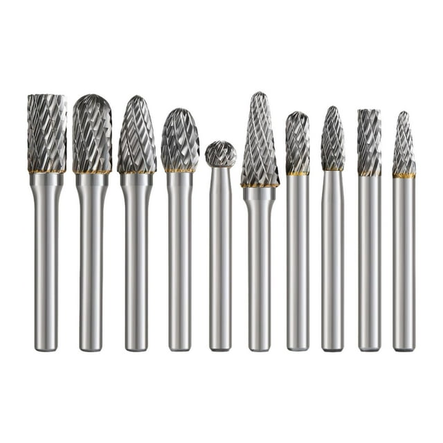 Juego de 10 fresas de carburo para fresadora, vástago de 1/4", ajuste de 6,35 mm, brocas de tallado de doble corte resistentes, herramienta