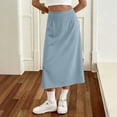 thumbnail image 5 of Women's Stretchy High Wasited A Line Long Maxi Skirt Below Knee Length Flared Midi Skirts Light Blue, 5 of 6