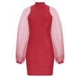 thumbnail image 4 of FAIWAD Robe en Tulle à Paillettes à Manches Longues pour Femme, Col Rond, Manches Lanterne, Coupe Ajustée, Extensible, Robe Cocktail Courte, 4 of 6