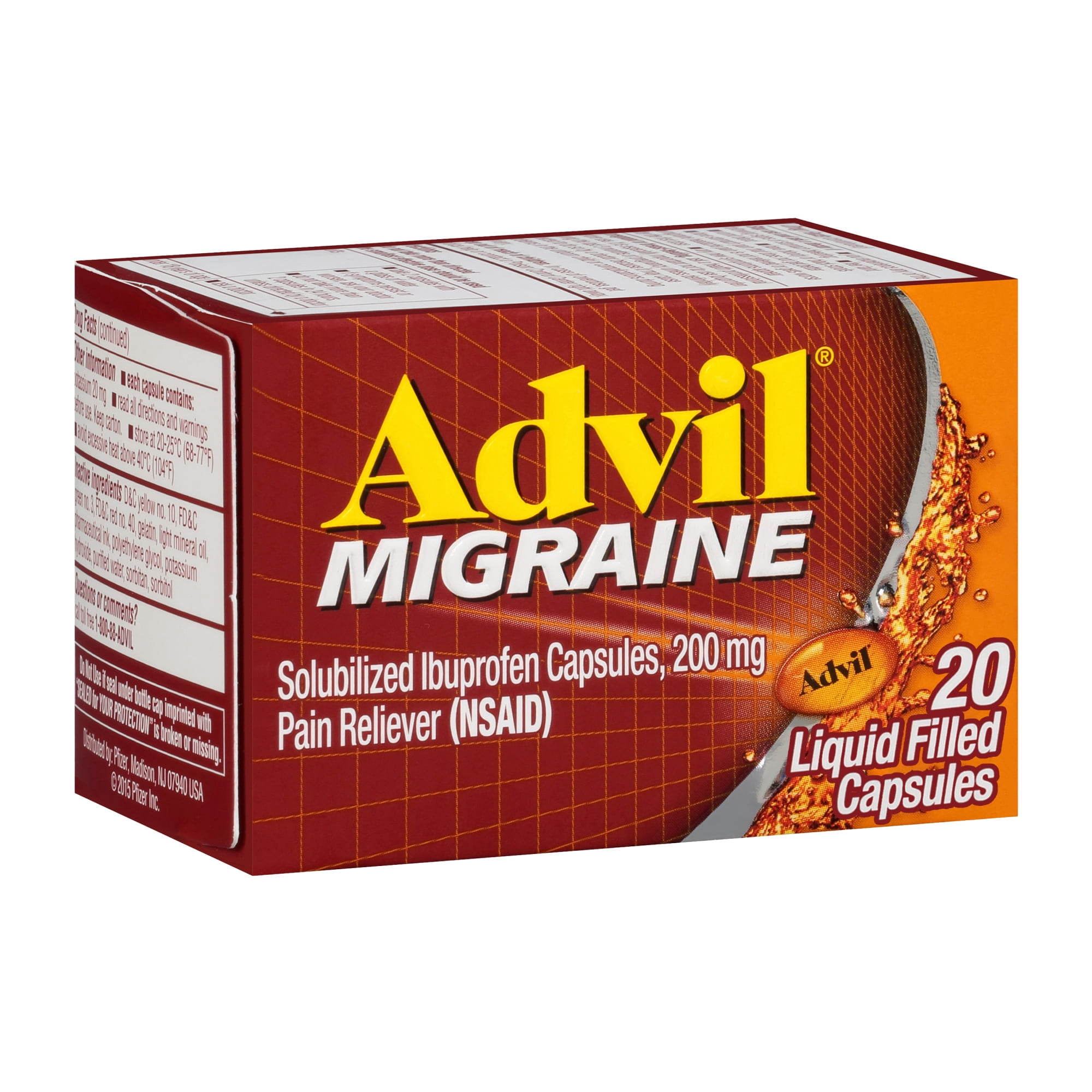 Advil Migraine Liquid Filled Capsules 200 mg Ibuprofen Pain Reliever NSAID 20 Count