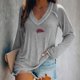 thumbnail image 2 of Tops Para Mujer Blusa de Navidad Camisas de Manga Larga Otoño Moda Causal Cuello en V Camiseta de Perforación en Caliente Odeerbi ODB169315, 2 of 6