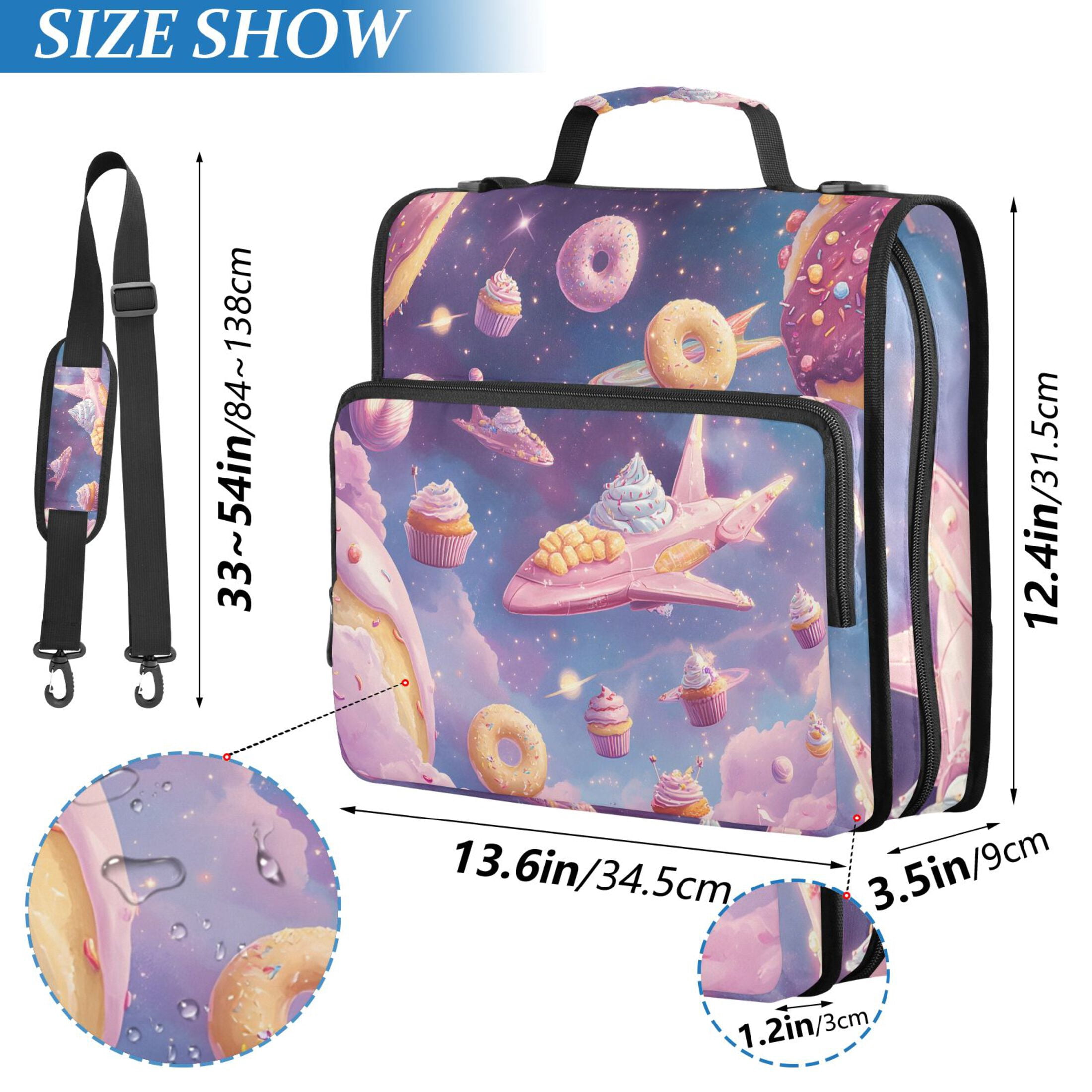 3 Ring Zipper Binder with Shoulder Strap Waterproof Trapper Keeper 2 Inch D-Ring 500 Sheets Capacity Dessert Planet Spaceship