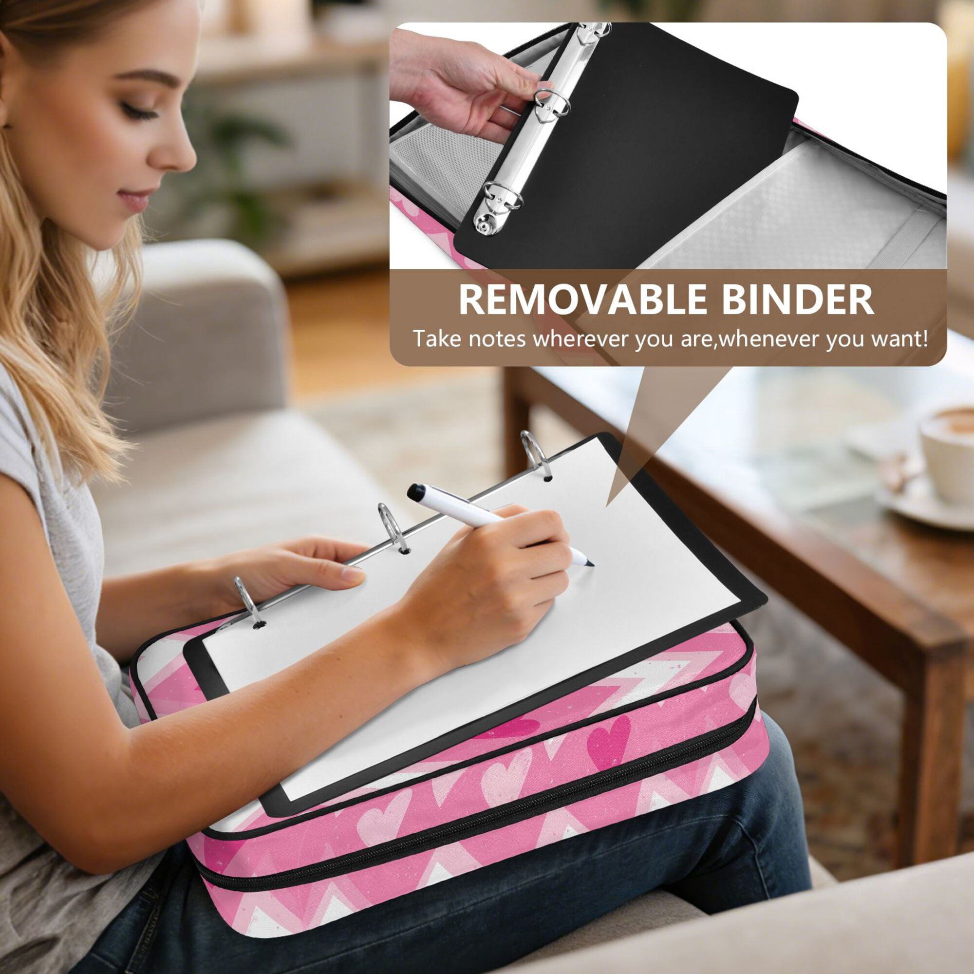 FORMRS Accordion File Folder A4 Size 7-Pocket Expanding Document Organizer Bag with 3 Ring Binder, Heart Geometric