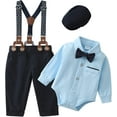 thumbnail image 2 of ZOEREA Baby Boy Suit 0-24M Gentleman Outfit Clothes Set Infant Long Sleeve Dress Shirt+Suspender Pants+Bowtie+Beret Hat, 2 of 7