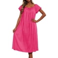 thumbnail image 2 of HOWPAY Nightgowns for Women Loose Sleepwear Solid Color Vintage Nightshirt Lace Short Sleeve Knee Length Sleep Dress Baggy Soft Loungewear Hot Pink, 2 of 4