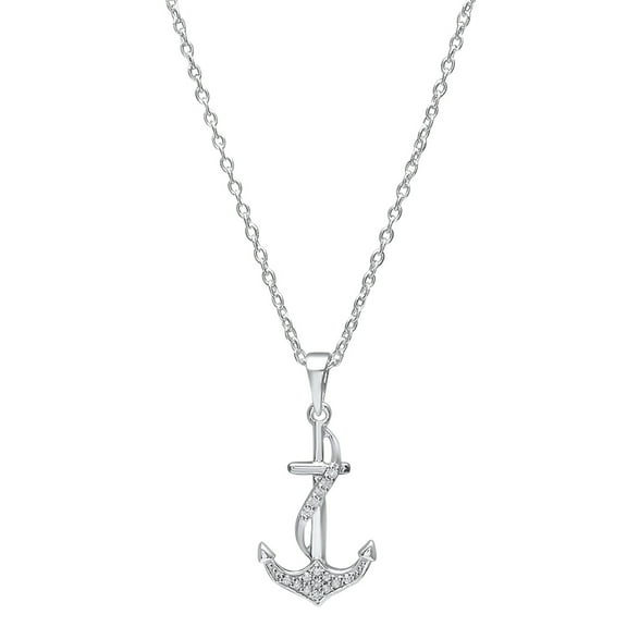 Dazzlingrock Collection Round White Diamond Alluring Ribbon Anchor Pendant for Women with 18 Inch Silver Chain (0.10 ctw, Color I-J, Clarity I2-I3) in 10K White Gold