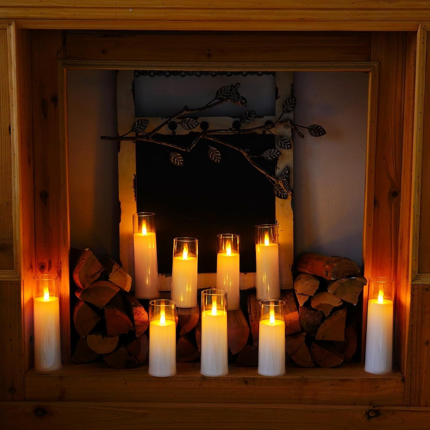 Merrynights Flameless Pillar Candles Modern White Acrylic LED Battery Operated with Remote Control and Timer 9-Piece Set