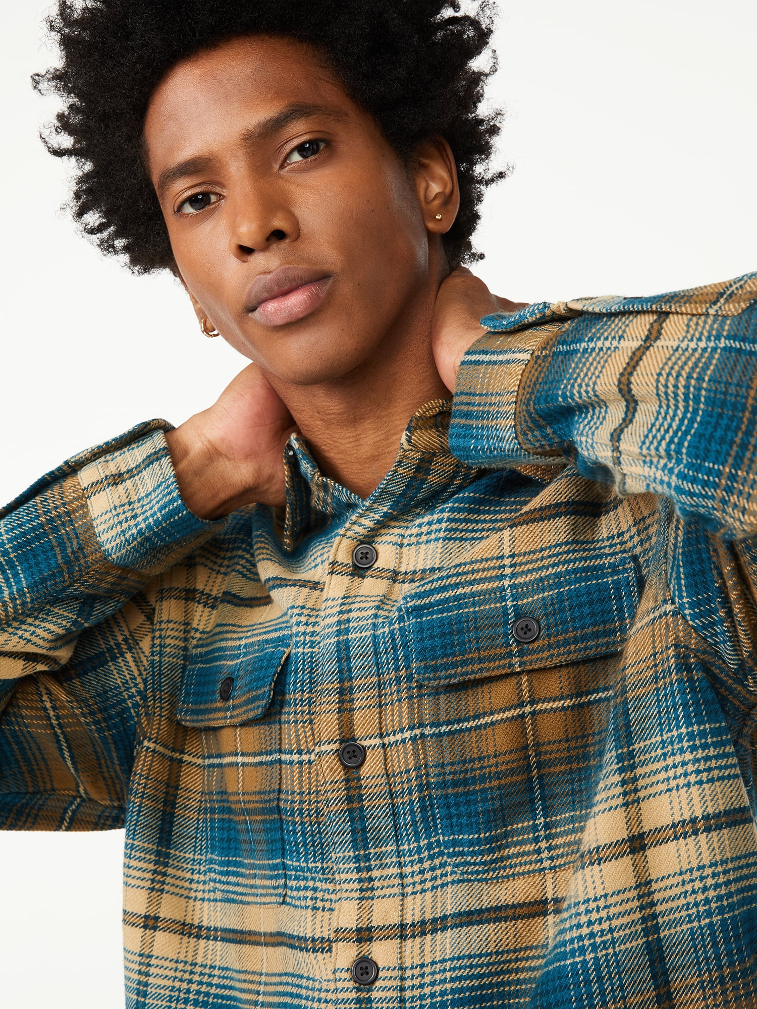 Free Assembly Men's Two-Pocket Flannel Shirt