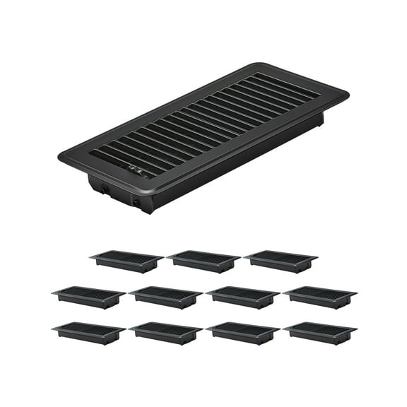 VEVOR 4 x 10 Inch Floor Registers, 12-Pack Vent Grilles, HAVC Heavy-Duty Walkable Iron Floor Vents, Easily Adjustable Rust-Proof Air Vents Deflector with Metal Damper, Ideal for Home & Office, Black