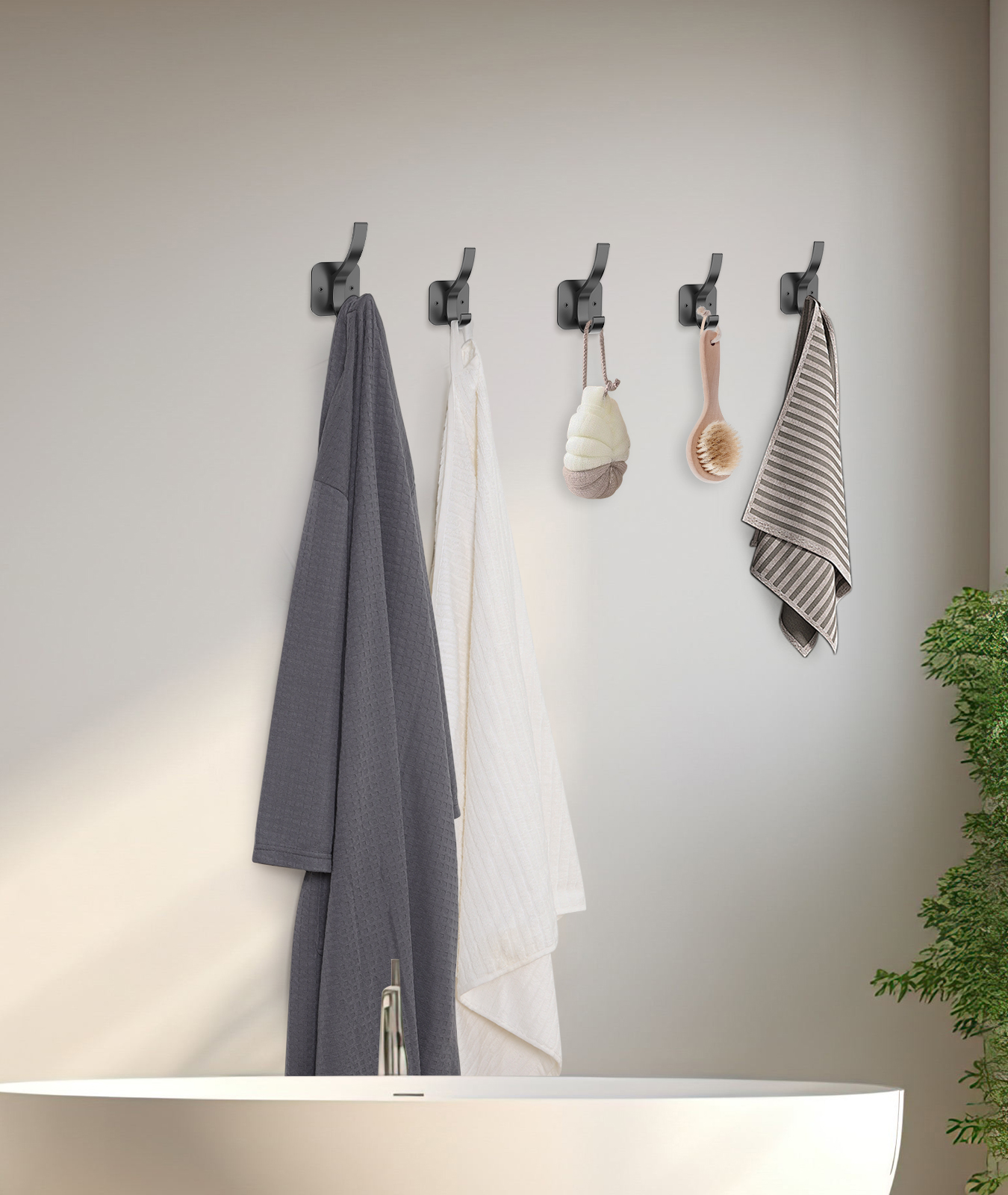 Optish Heavy Duty Coat Hooks, Black, 6-Pack photo 5
