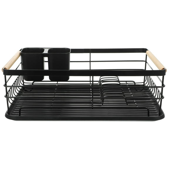 Minkissy Kitchen Countertop Dish Drying Rack with Water Catch Tray and Utensil Holder, and Space-Saving Design