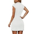 thumbnail image 3 of Women Casual Summer Dresses Solid Dress Mock Neck Short Sleeve Bodycon Party Club Mini Dresses, 3 of 8