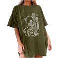 thumbnail image 2 of ICHUANYI Clearance Women's Summer Round Neck Drop Shoulder Sleeve Retro Print Casual Loose Short Sleeve Top(Army Green, M) ICHUANYI WER2023081116993, 2 of 4