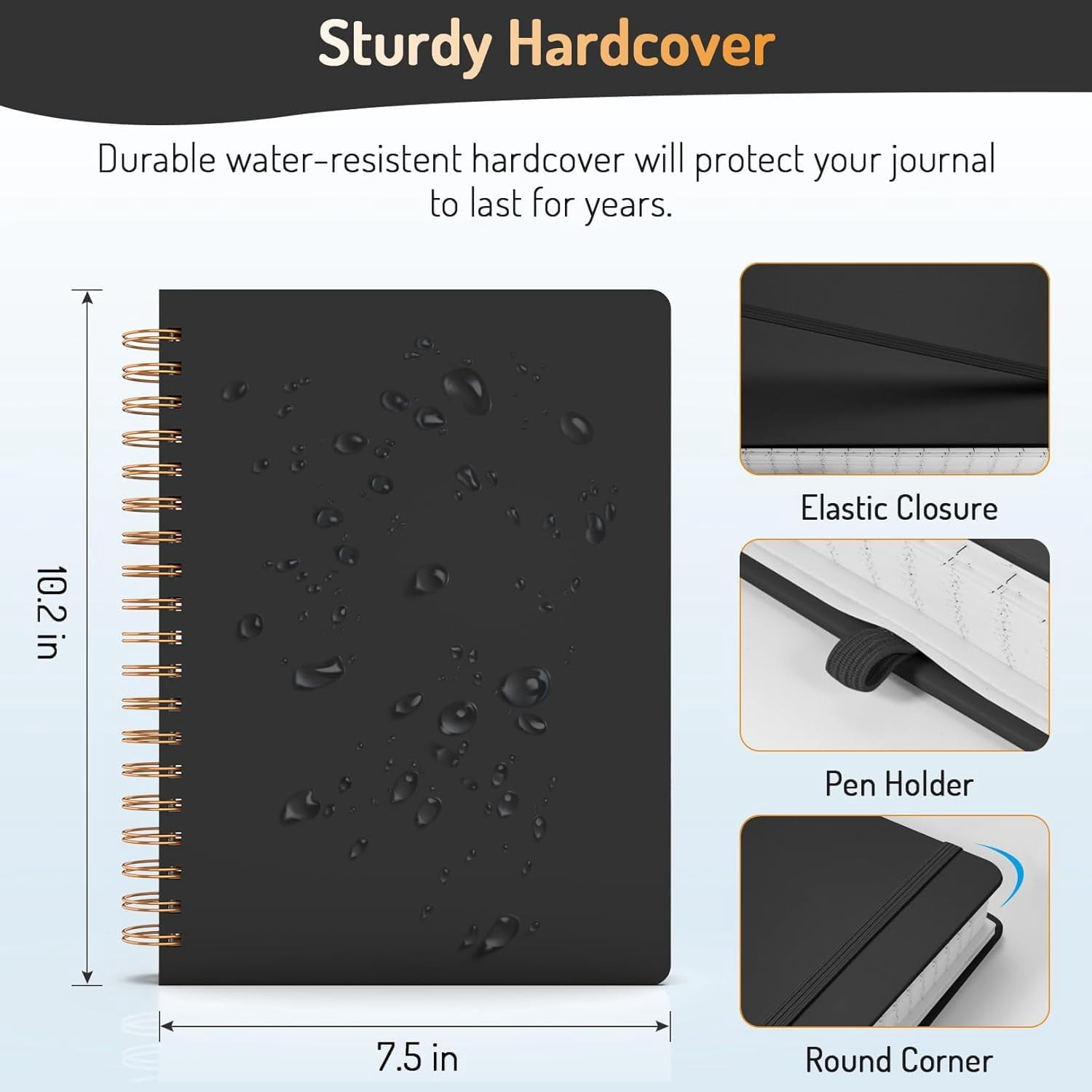 Lined Spiral Journal Notebook with 300 Numbered Pages, B5 College Ruled Thick Journals for Writing with 100GSM Paper, Hardcover Notebooks with Contents for Work, School, Women Men, Blue Marble
