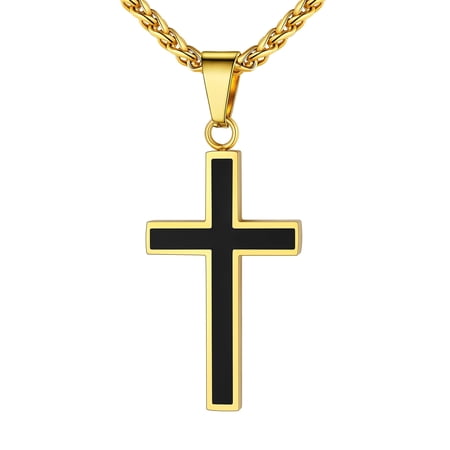 U7 Men Women Cross Pendant Necklace 14K Gold Plated Crucifix Cross Trendy Christian Religious Baptism Gifts for Father's Day
