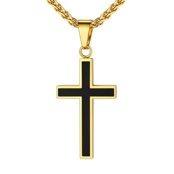 U7 Men Women Cross Pendant Necklace 14K Gold Plated Crucifix Cross Trendy Christian Religious Baptism Gifts for Father's Day