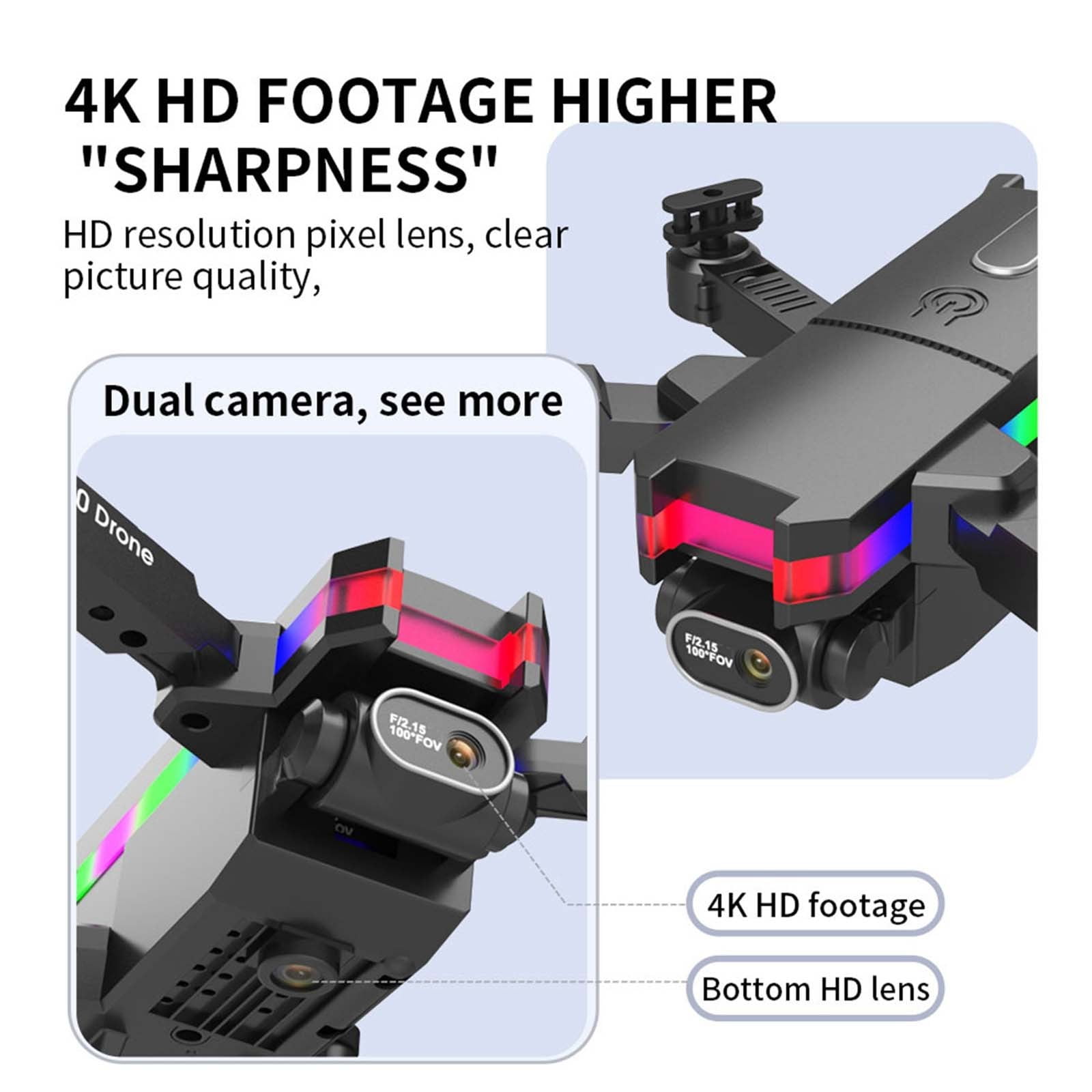Drone with 4k Pixel High-Definition Dual Camera, Quadcopter with One Click Takeoff And Landing, 360°Stunt Roll, Remote Control Toys Gifts