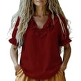 thumbnail image 4 of cocolona Summer Puff Sleeve Tops for Women Ruffle V Neck Loose Shirts Dressy Casual Solid Color Blouses, 4 of 7
