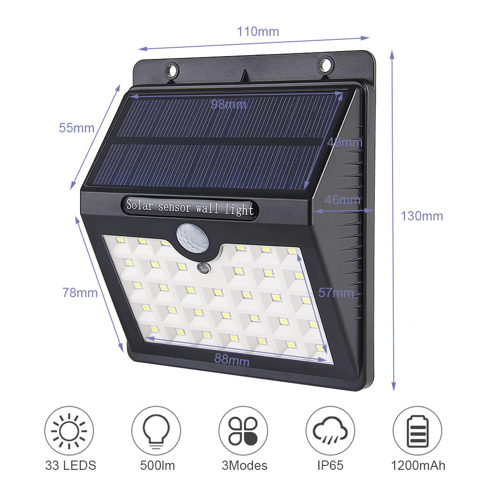 10 Pack 33 LED Solar Powered PIR Motion Sensor Wall Light with 3 Intelligient Modes Outdoor Yard Garden Landscape Lamp Waterproof - image 2 of 9