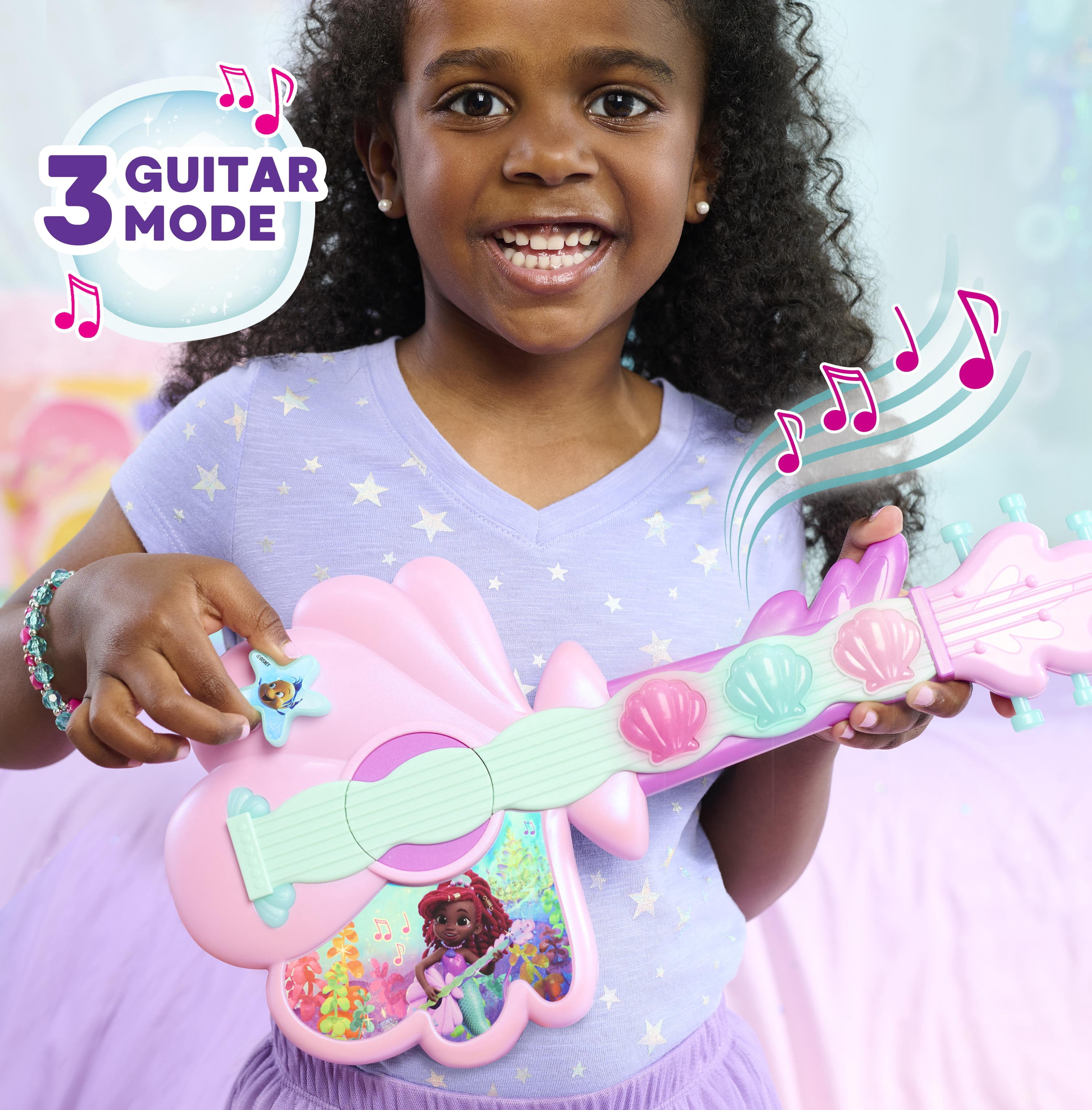 Disney Junior Ariel Sea-Beat Lights and Sounds Guitar, 3 Modes, 15-inches Baby and Toddler Toys