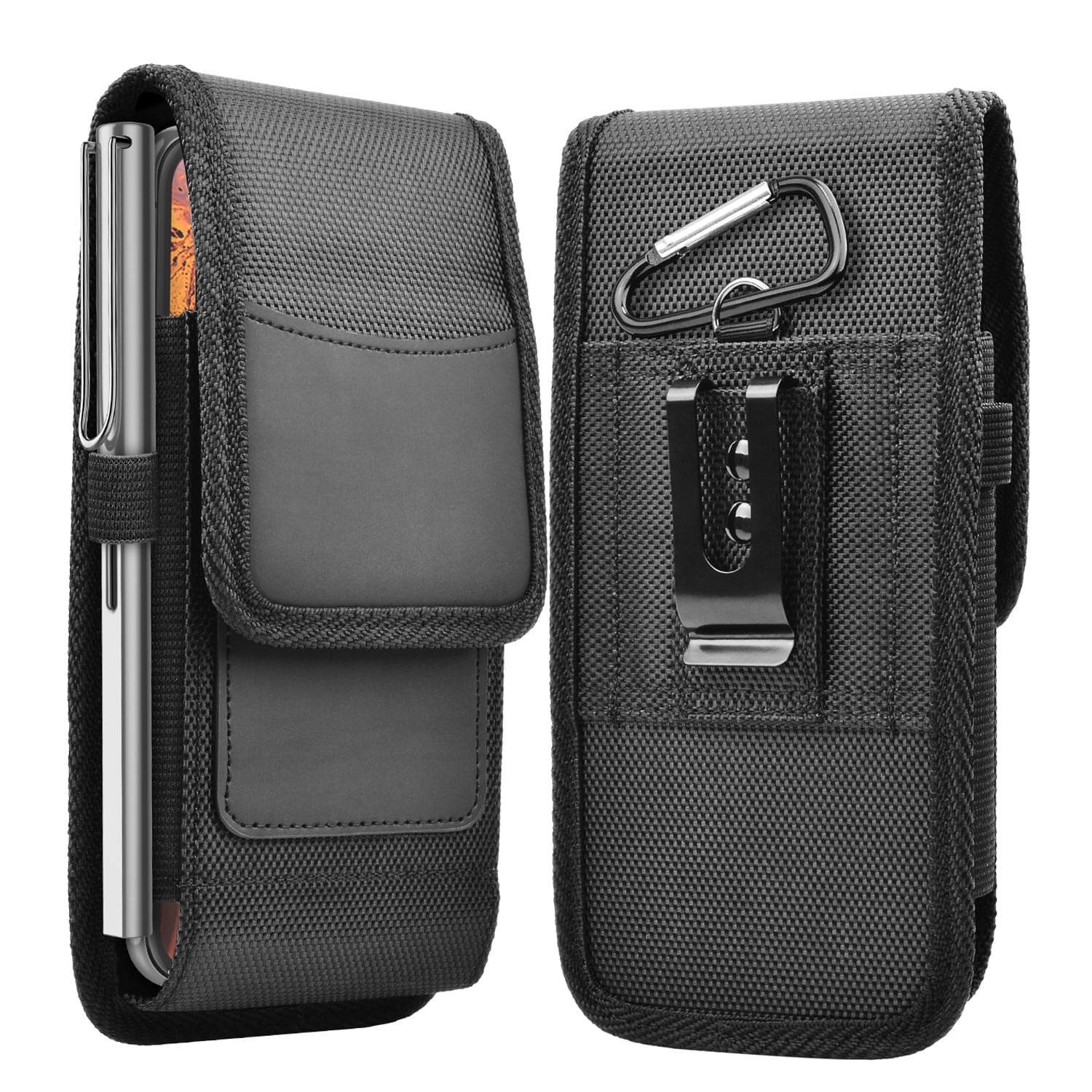 Tekcoo Universal Cell Phone Holster Case, Vertical Nylon Belt Clip Pouch Carrying Case w/ Snap on Cover for CellPhone up to 6.7" - Black