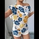 thumbnail image 4 of Blusa de Verano con Estampado Floral Fruncido y Hombros Descubiertos para Mujer. Azul L, 4 of 10