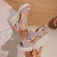 thumbnail image 5 of Womens Platform Wedge Sandals Fringe Suede Peep Toe Espadrilles Ankle Strap Wedges Heels Fashion Cutout Pumps Light Purple Size 7, 5 of 7