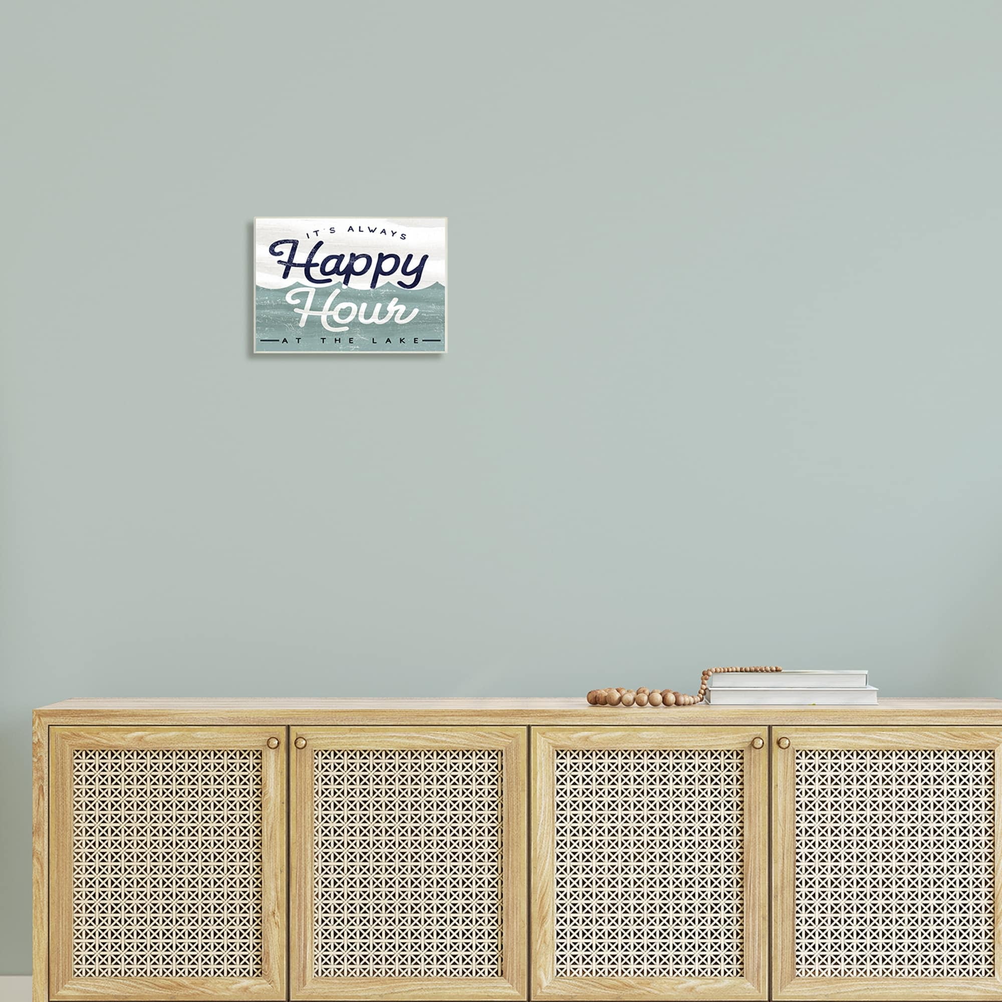 Stupell Industries Always Happy Hour Vintage Lake House Wave Signage Wood Wall Art, 15 x 10, Design by Lil' Rue