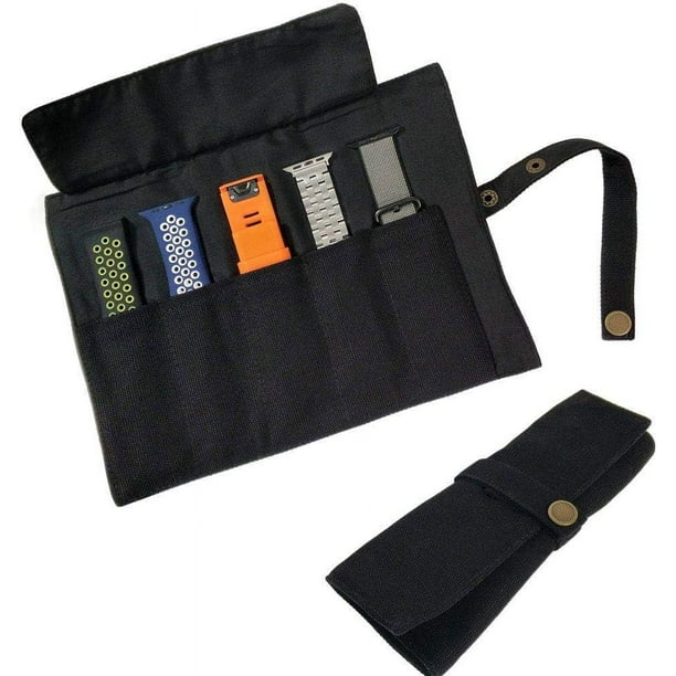 (Negro) Accesorios para correas de reloj, correa de reloj inteligente, bolsa de almacenamiento portátil de lona de algodón, estuche organizador, compatible con correas de Apple Watch, correas de reloj