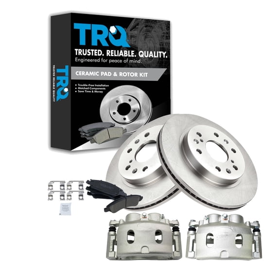 TRQ Front Ceramic Brake Pad & Rotor Kit w/Calipers Fits Select Chevy SUV Truck